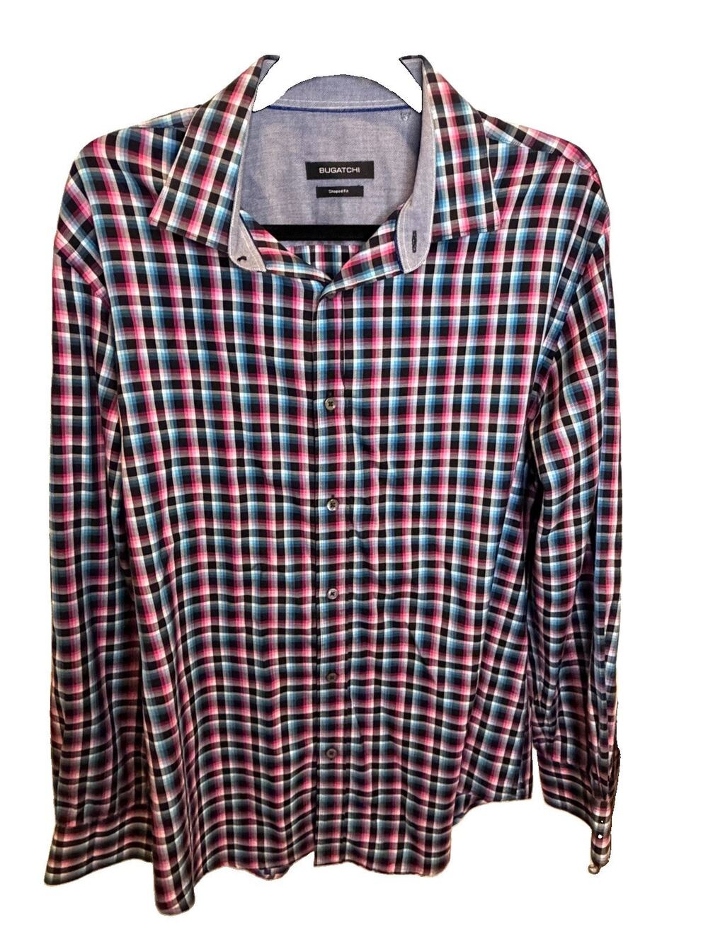 BUGATCHI Mens Shaped Fit Plaid Shirt Multicolor Long Sleeve Cotton Button Up